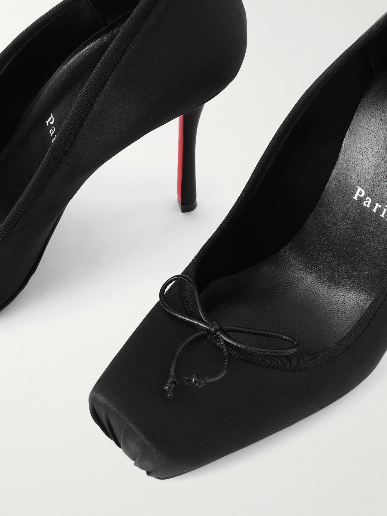Christian Louboutin Cassia Nodo 100 Bow-detailed Grosgrain-trimmed Satin-crepe Pumps In Black