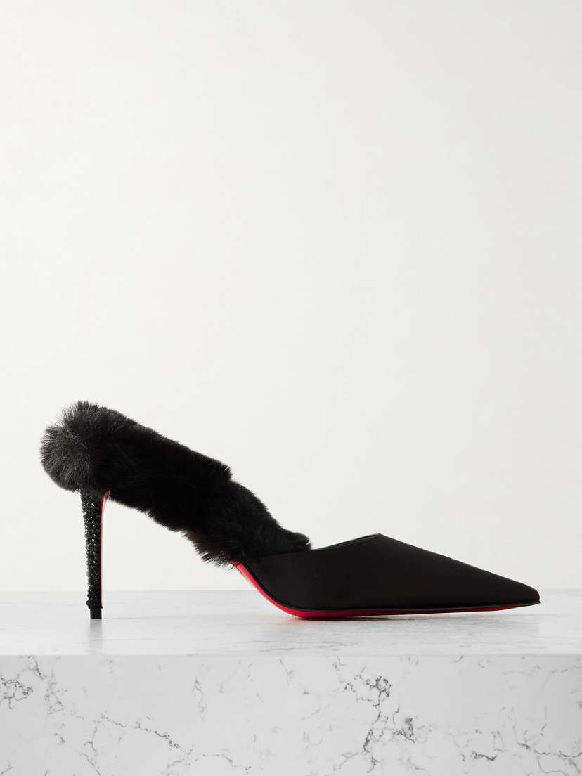 Christian Louboutin Plush-trimmed Satin Mules