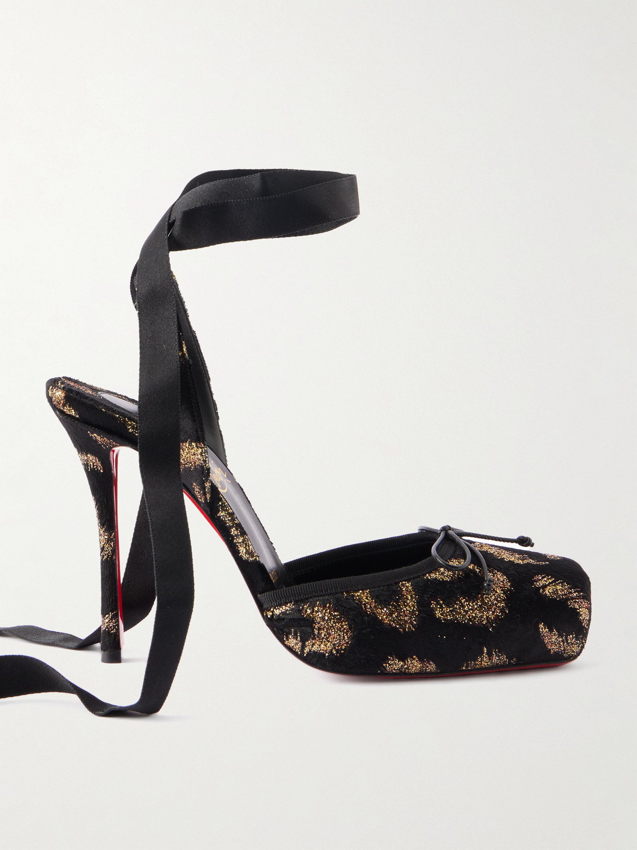 Christian Louboutin Cassia 100 Bow-detailed Satin-trimmed Fil Coupé Velvet Pumps In Black