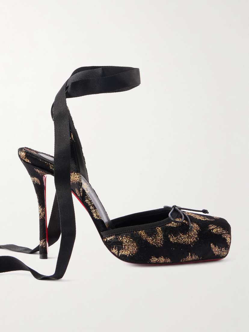 Christian Louboutin Cassia 100 Bow-detailed Satin-trimmed Fil Coupé Velvet Pumps