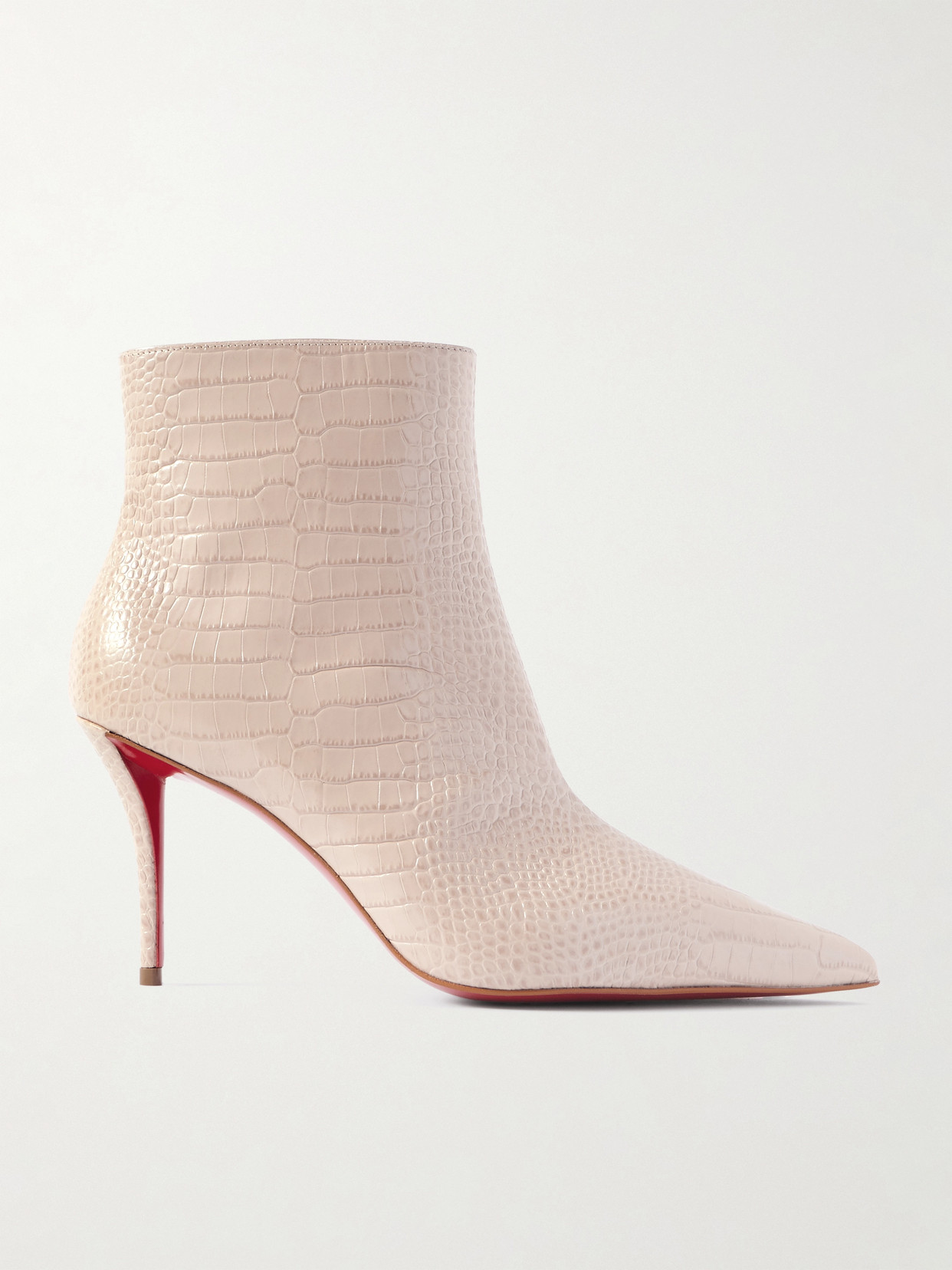 Christian Louboutin Miss Z 80 Croc-effect Leather Ankle Boots In White