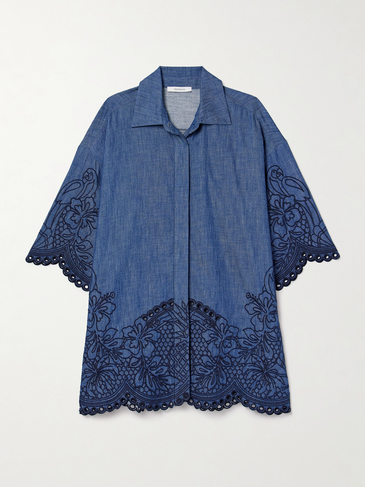 Zimmermann Coco Embroidered Cotton-chambray Shirt