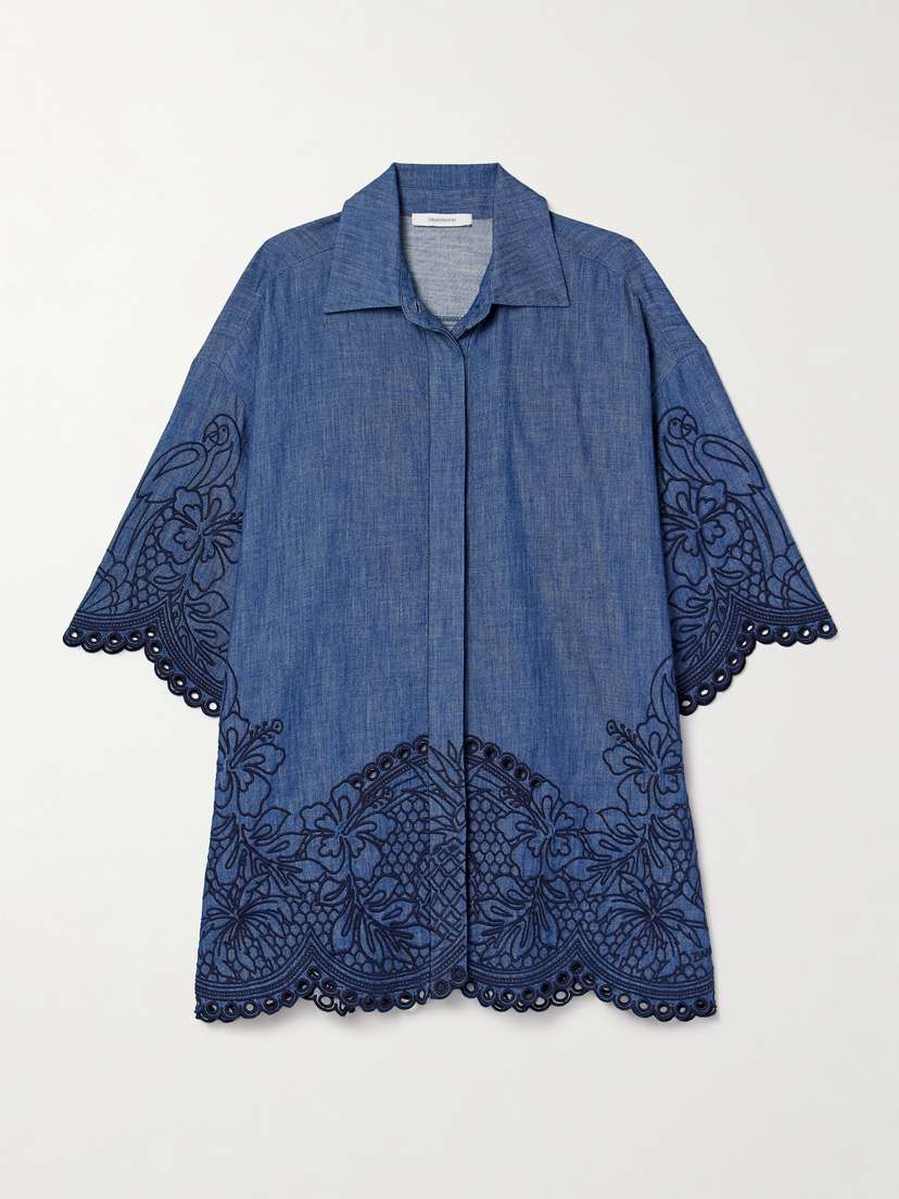 Zimmermann Coco Embroidered Cotton-chambray Shirt