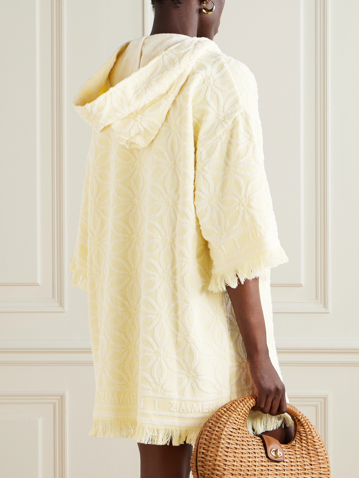 ZIMMERMANN COCO FRINGED COTTON-TERRY JACQUARD HOODED MINI DRESS