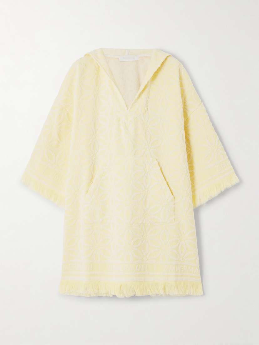 Zimmermann Coco Fringed Cotton-terry Jacquard Hooded Mini Dress