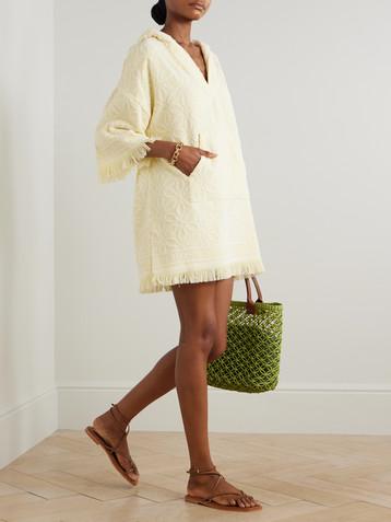 Zimmermann Coco fringed cotton-terry jacquard hooded mini dress