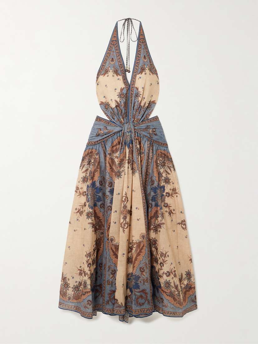 Zimmermann Ascension Open-back Printed Cotton-voile Halterneck Maxi Dress