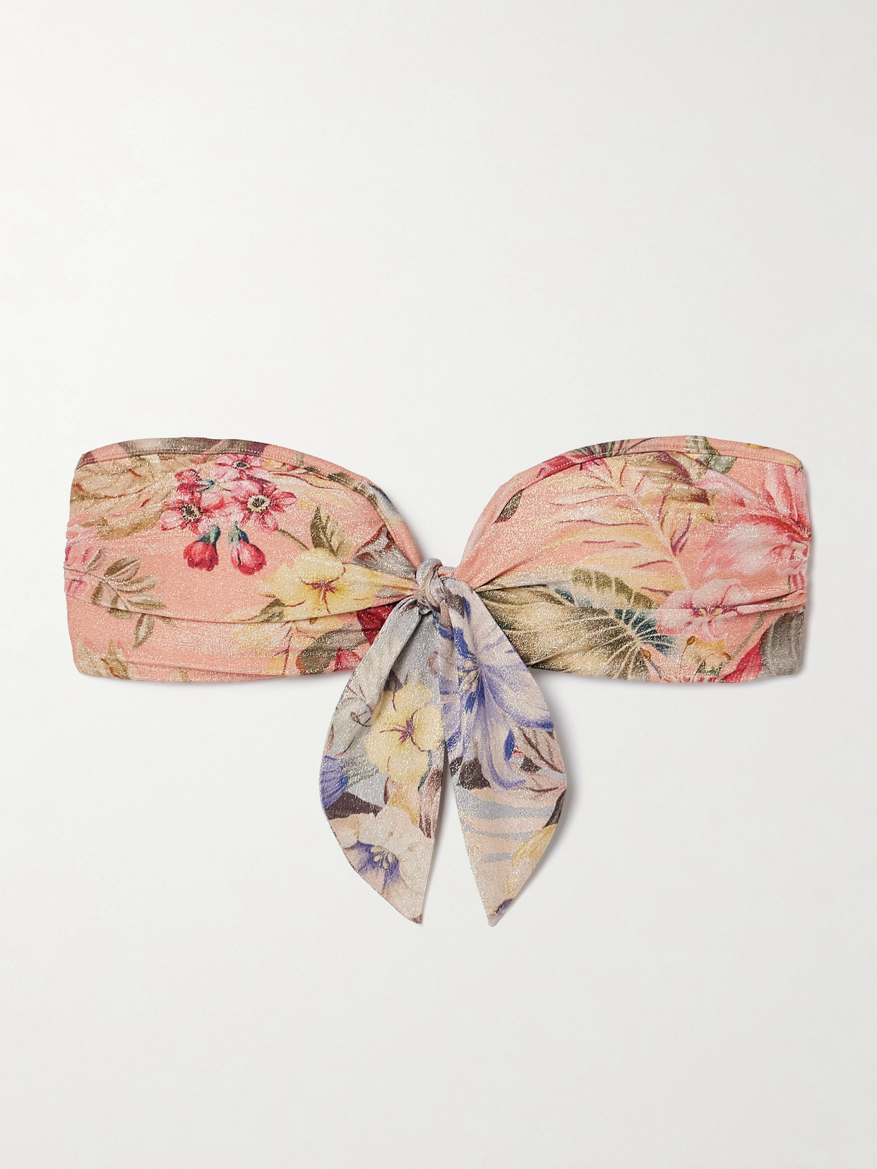 Zimmermann Coco Tie-detailed Floral-print Metallic Bandeau Bikini Top