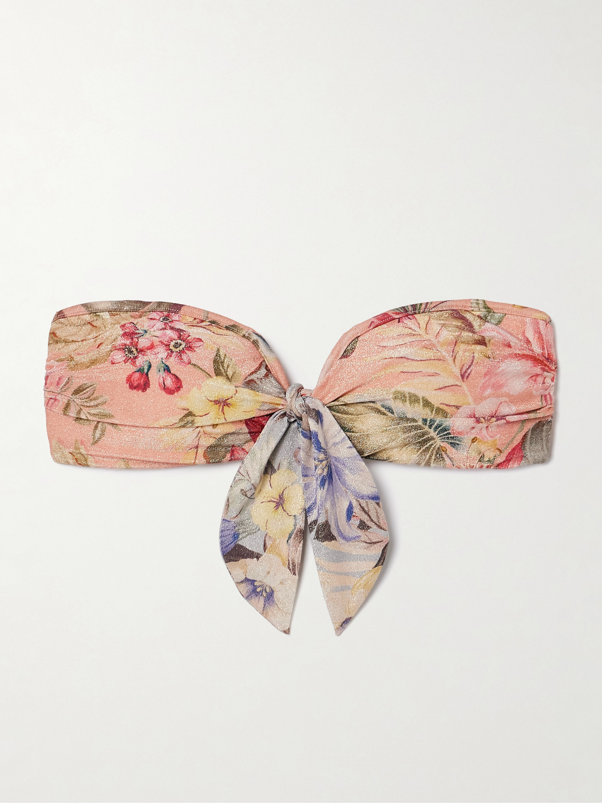 Zimmermann Coco tie-detailed floral-print metallic bandeau bikini top thumbnail