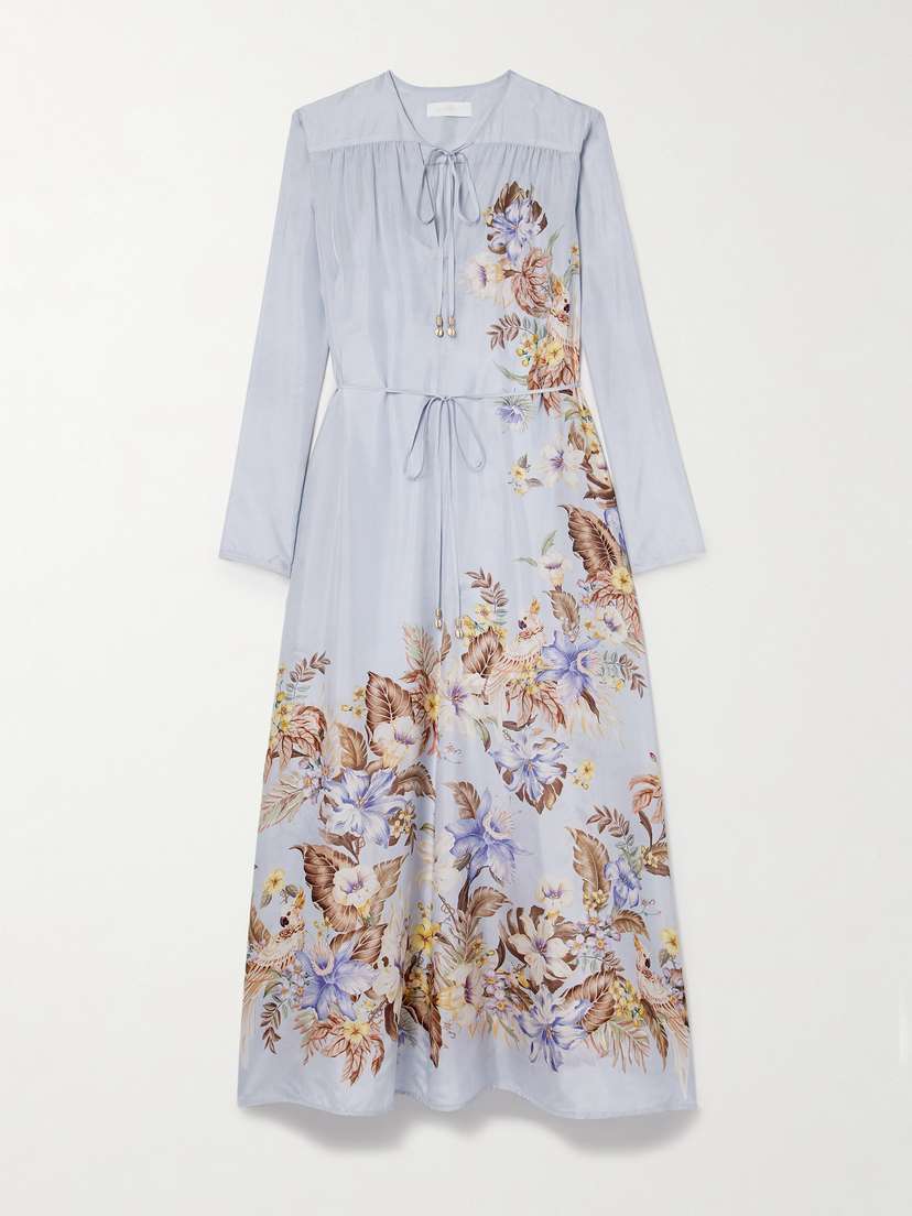 Zimmermann Coco Belted Printed Silk-satin Maxi Dress