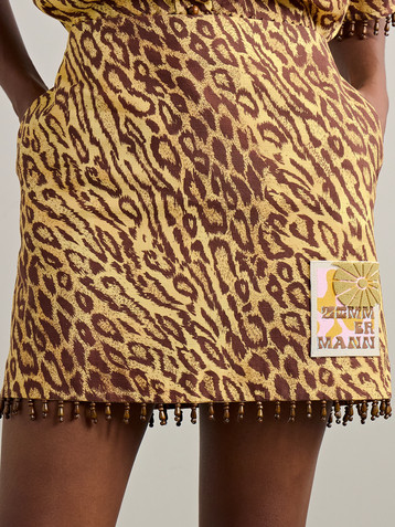 Zimmermann Coco bead-embellished appliquéd leopard-print cotton mini skirt