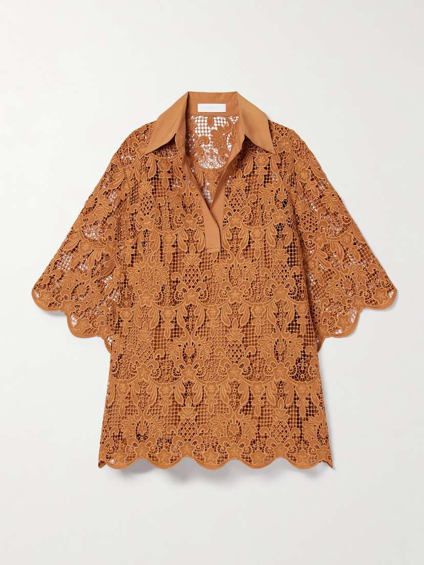 Zimmermann Coco Oversized Poplin-trimmed Guipure Lace Tunic