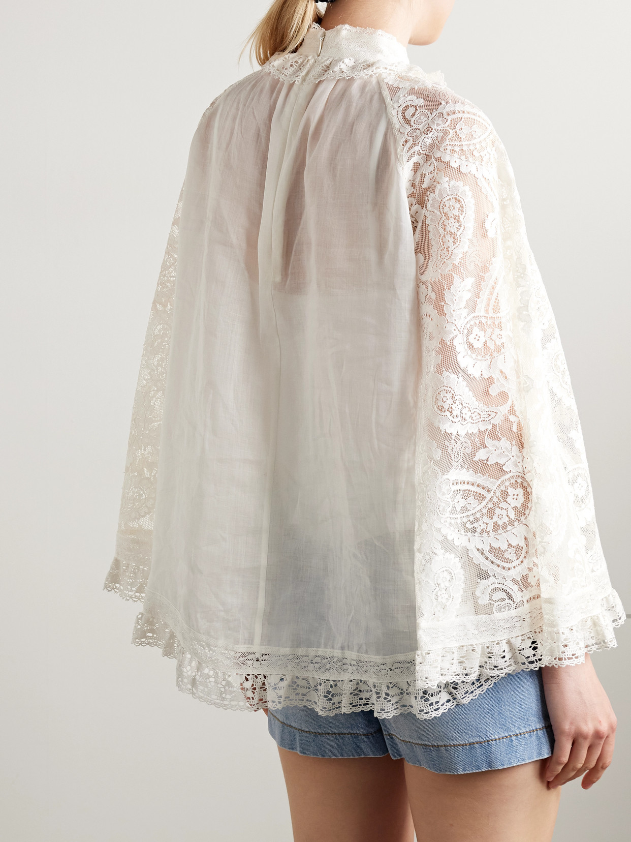Zimmermann Ascension Lace And Crochet-trimmed Pintucked Ramie Blouse In White