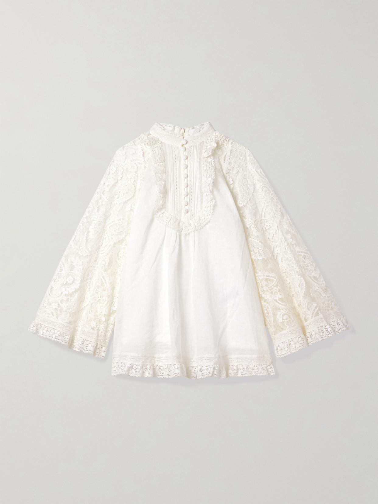 Zimmermann Ascension Lace And Crochet-trimmed Pintucked Ramie Blouse In White