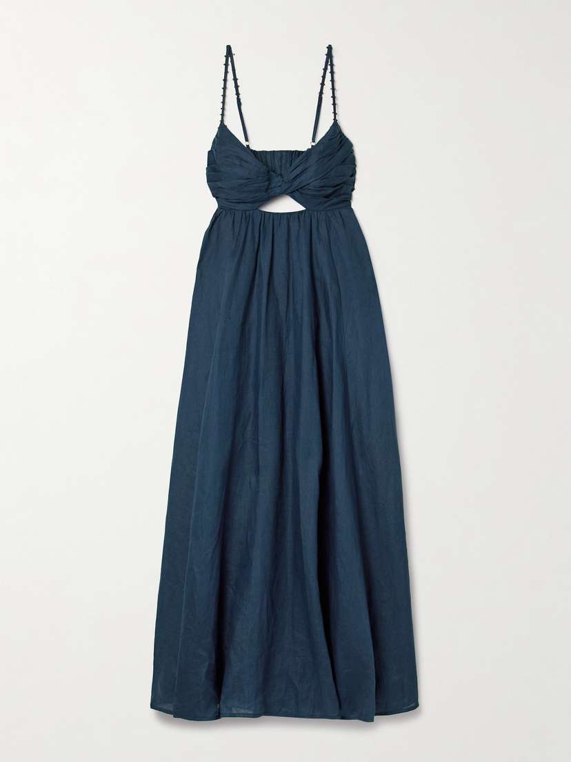 Zimmermann Ascension Bead-embellished Cutout Pleated Linen Midi Dress