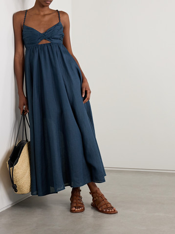 Zimmermann Ascension bead-embellished cutout pleated linen midi dress