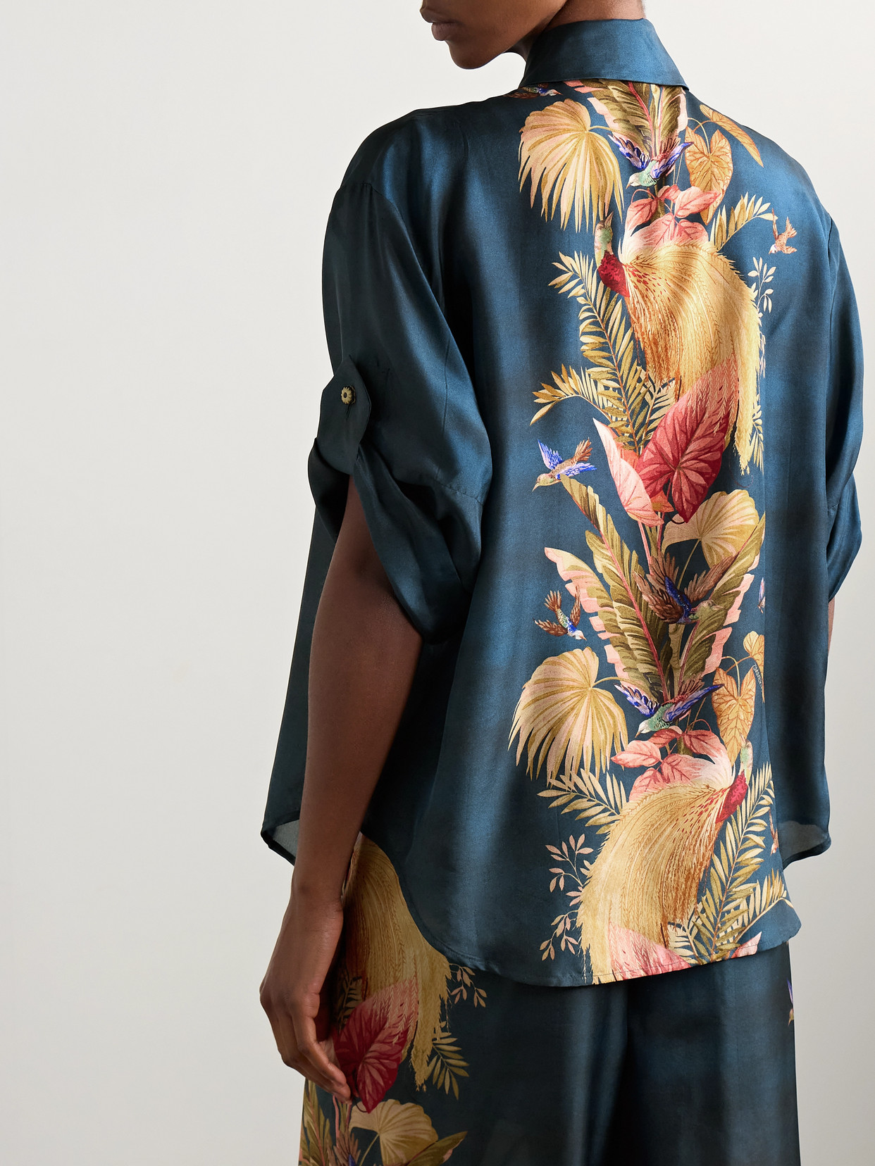 Zimmermann Womens Dark Blue Palm Floral Ascension Relaxed-fit Silk Shirt Xs In Multi