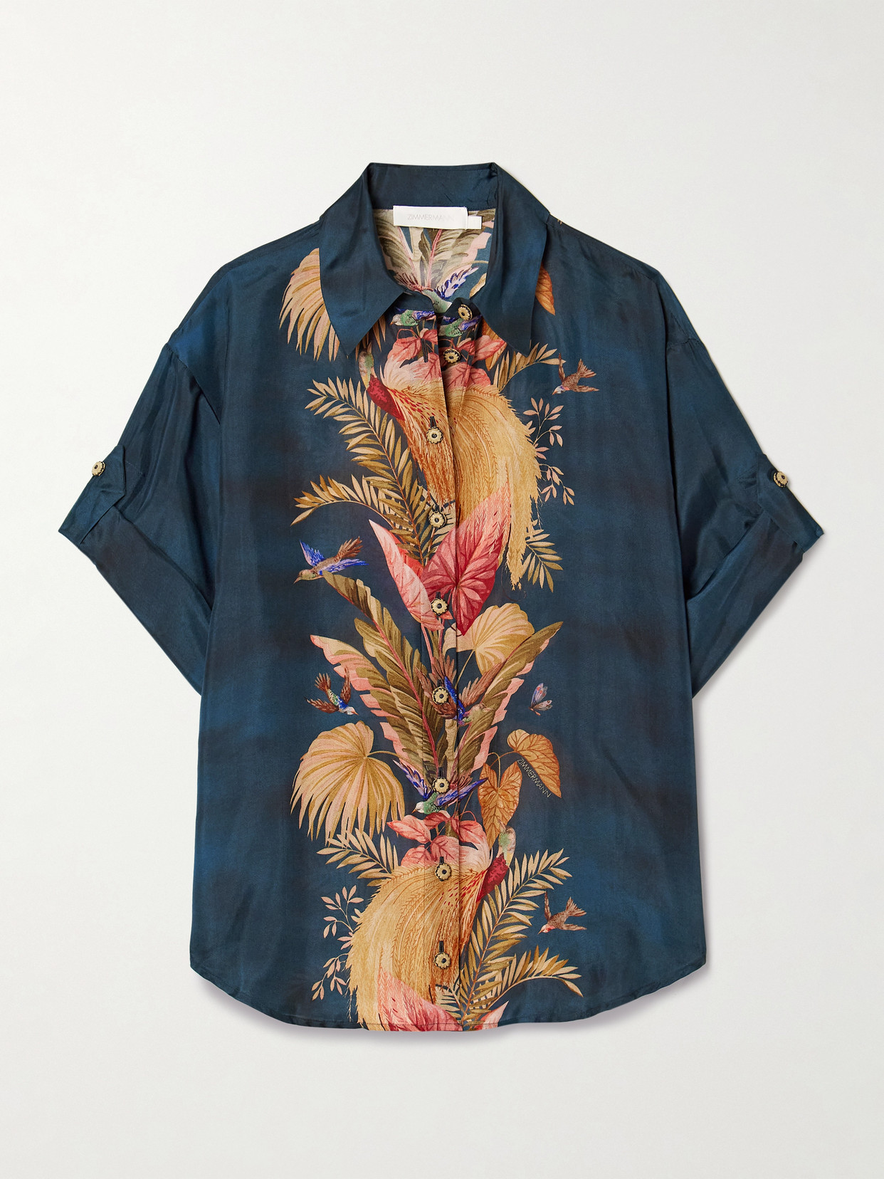 Zimmermann Womens Dark Blue Palm Floral Ascension Relaxed-fit Silk Shirt Xs In Multi