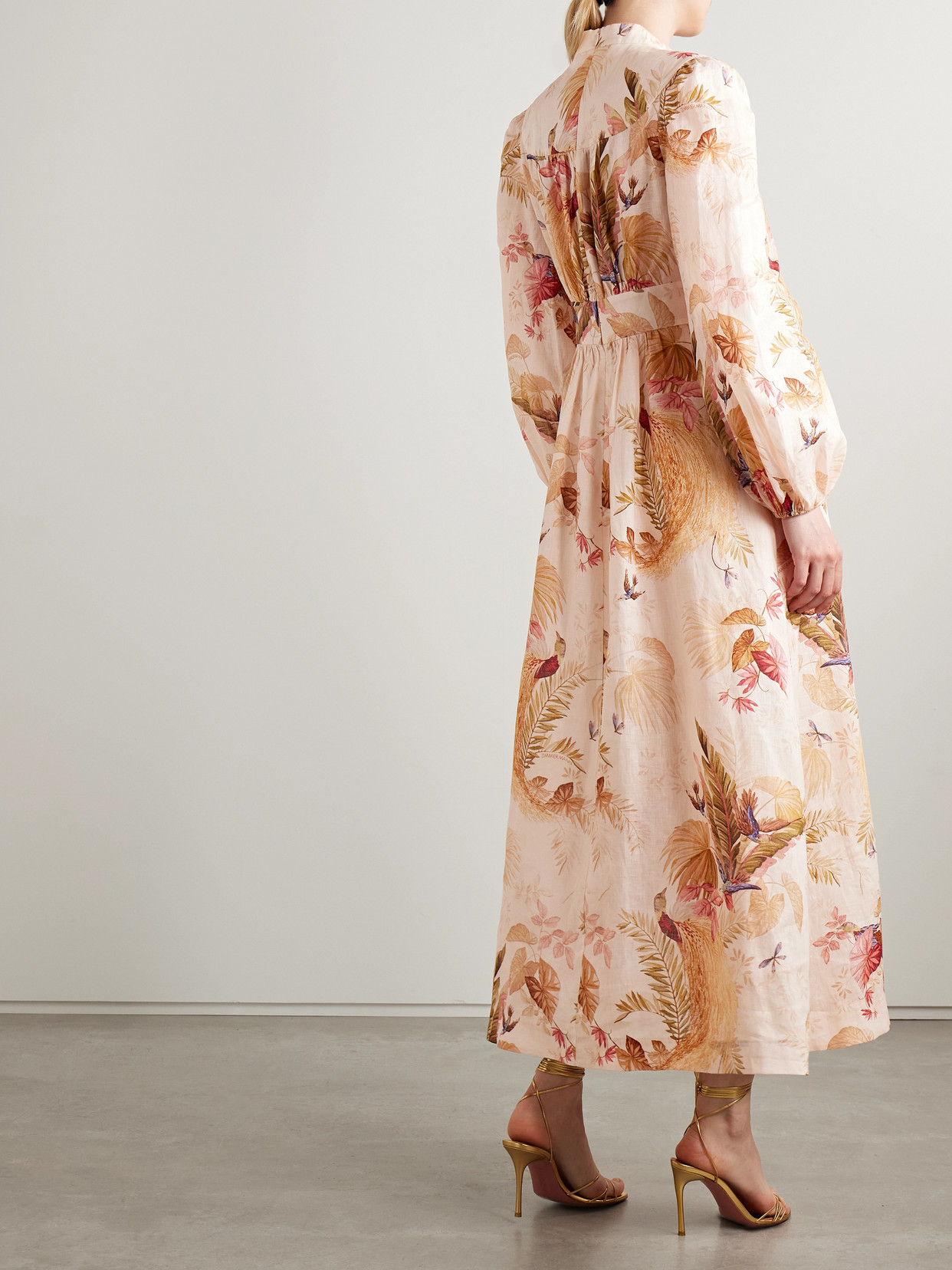 Zimmermann Womens Cream Palm Floral Ascension Plunge Linen Midi Dress In Neutral
