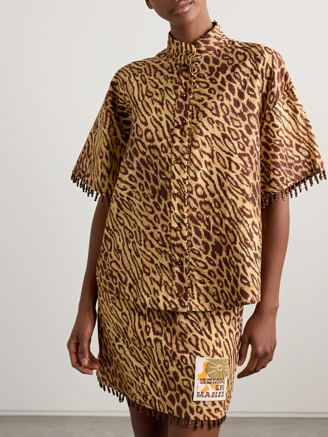 Coco Bead-Embellished Leopard-Print Cotton Shirt