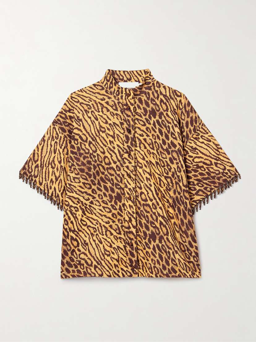Zimmermann Coco Bead-embellished Leopard-print Cotton Shirt