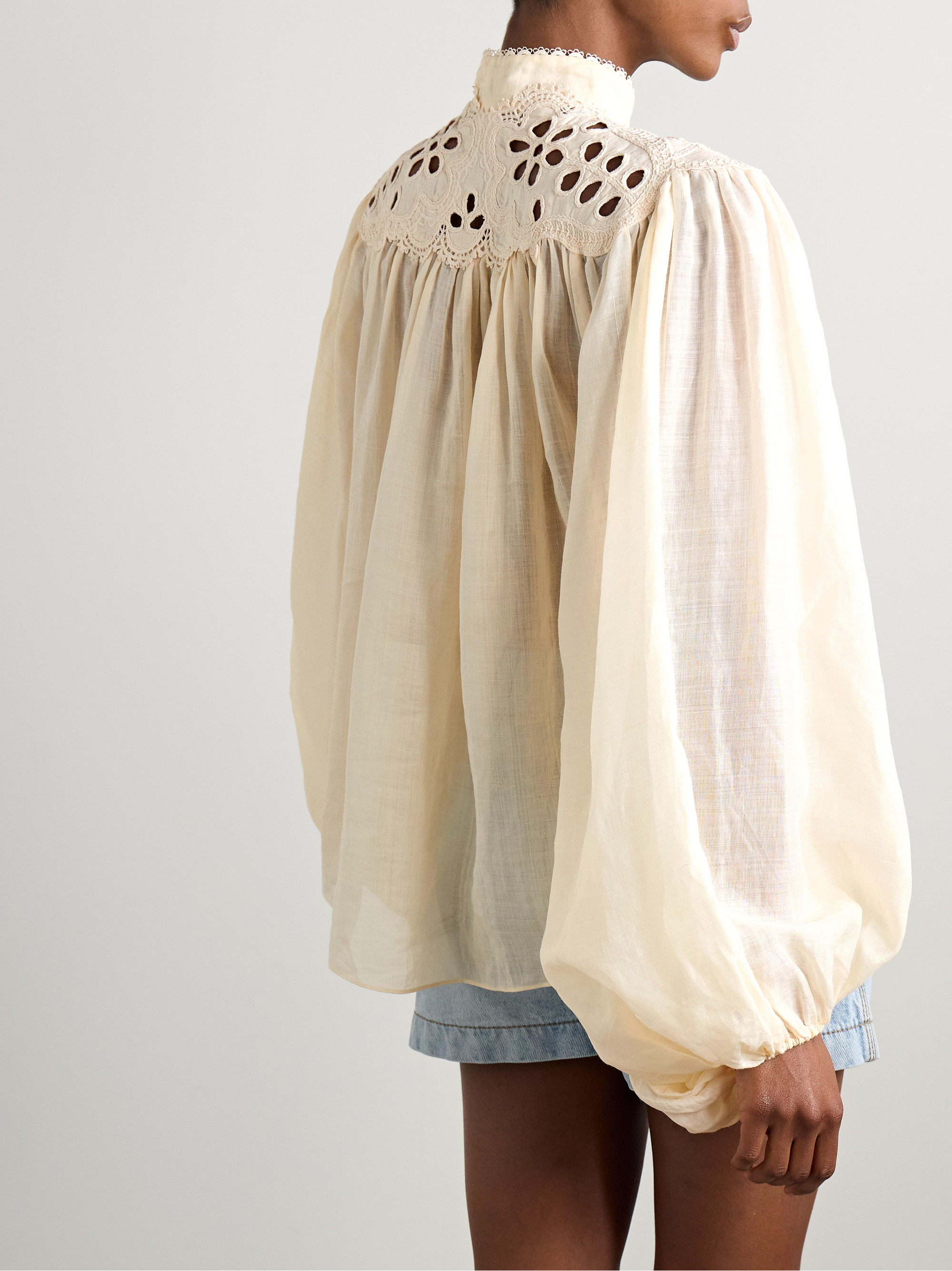 Zimmermann Coco broderie anglaise-trimmed ramie blouse