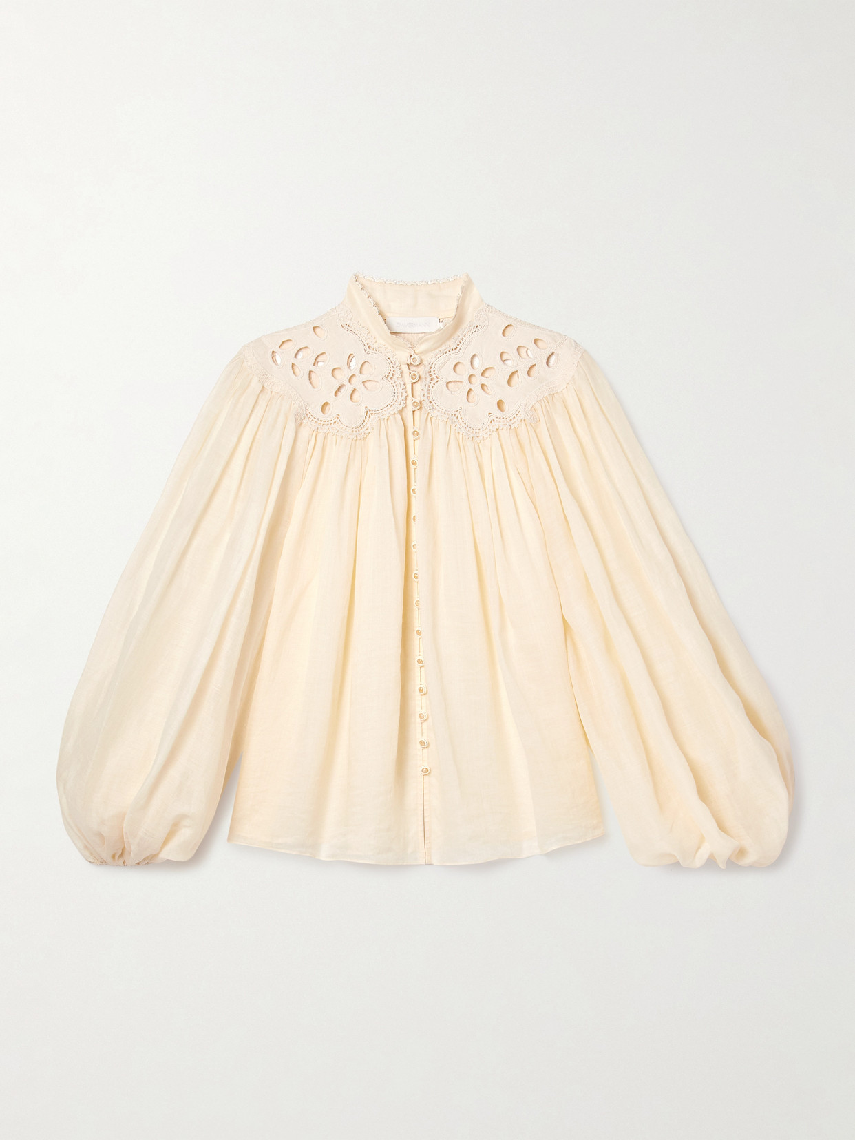 Zimmermann Coco Broderie Anglaise-trimmed Ramie Blouse