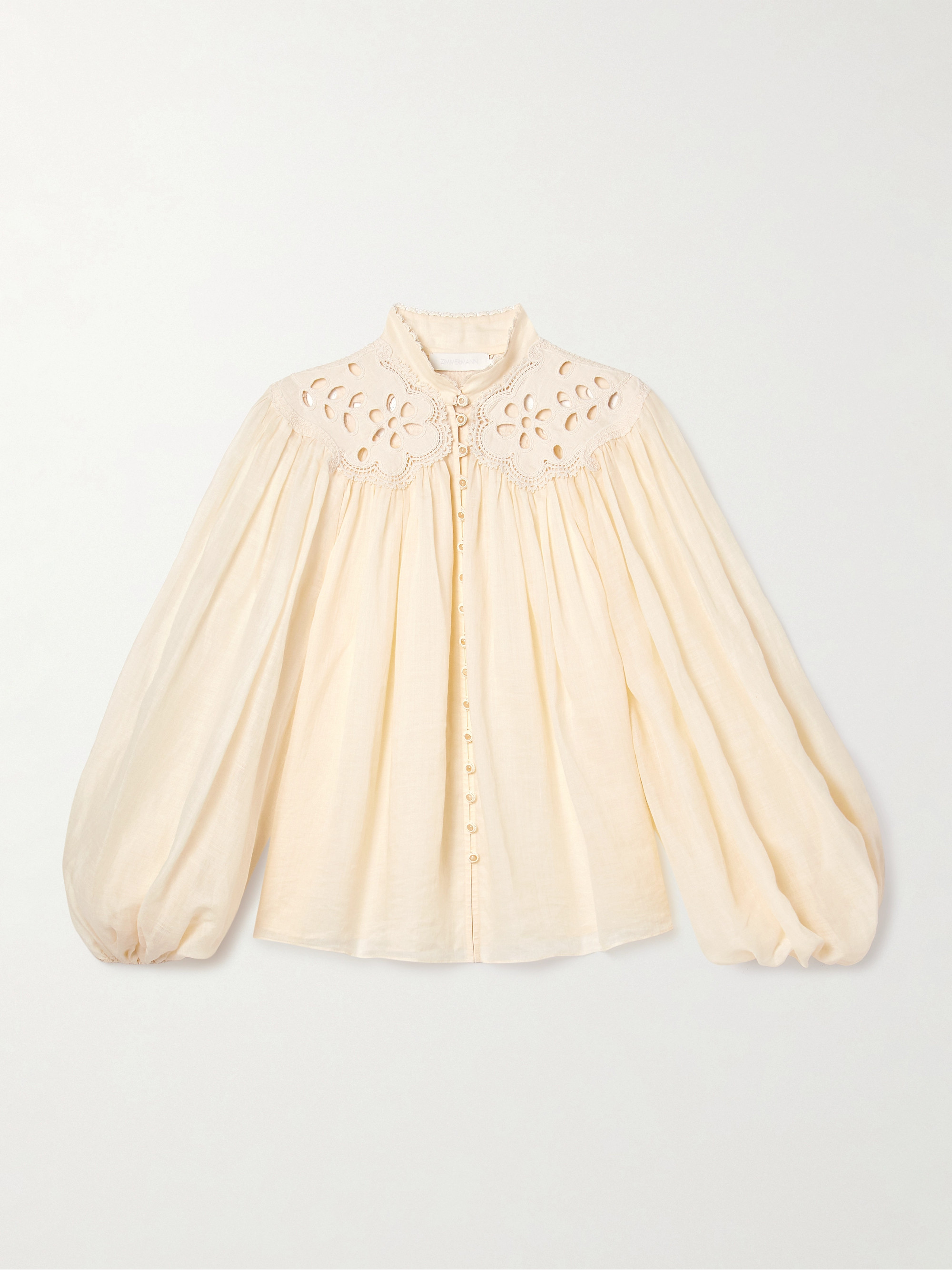 Zimmermann Coco broderie anglaise-trimmed ramie blouse