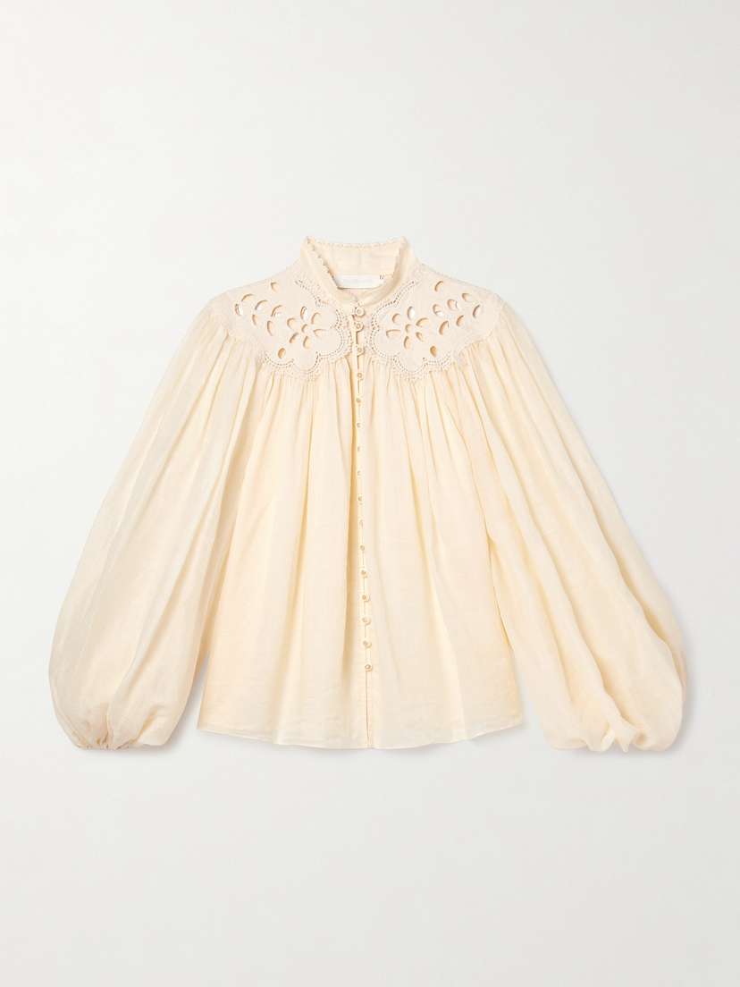 Zimmermann Coco Broderie Anglaise-trimmed Ramie Blouse