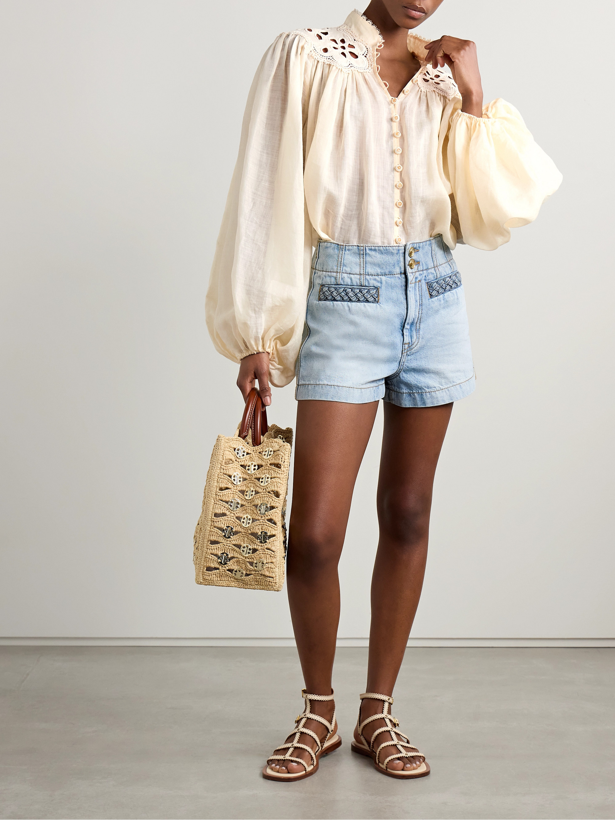 Zimmermann Coco broderie anglaise-trimmed ramie blouse