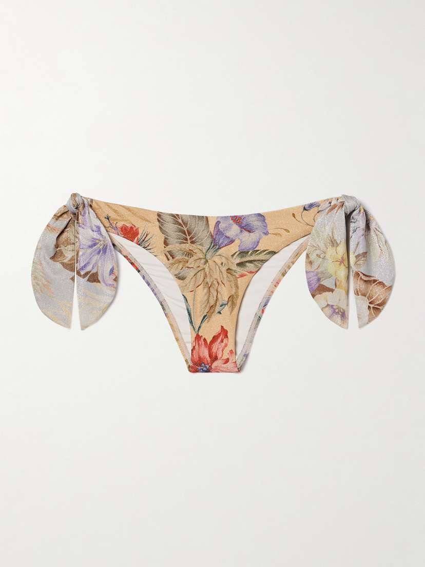 Zimmermann Coco Metallic Floral-print Bikini Briefs