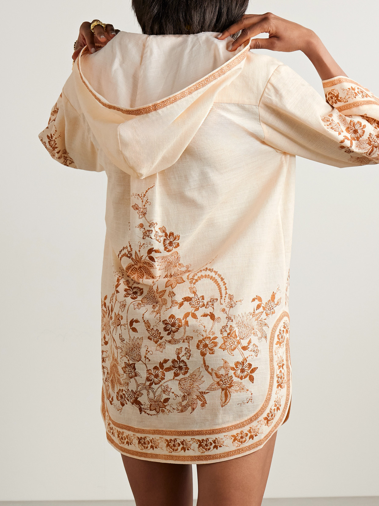 Shop Zimmermann Ascension Hooded Printed Cotton Mini Dress