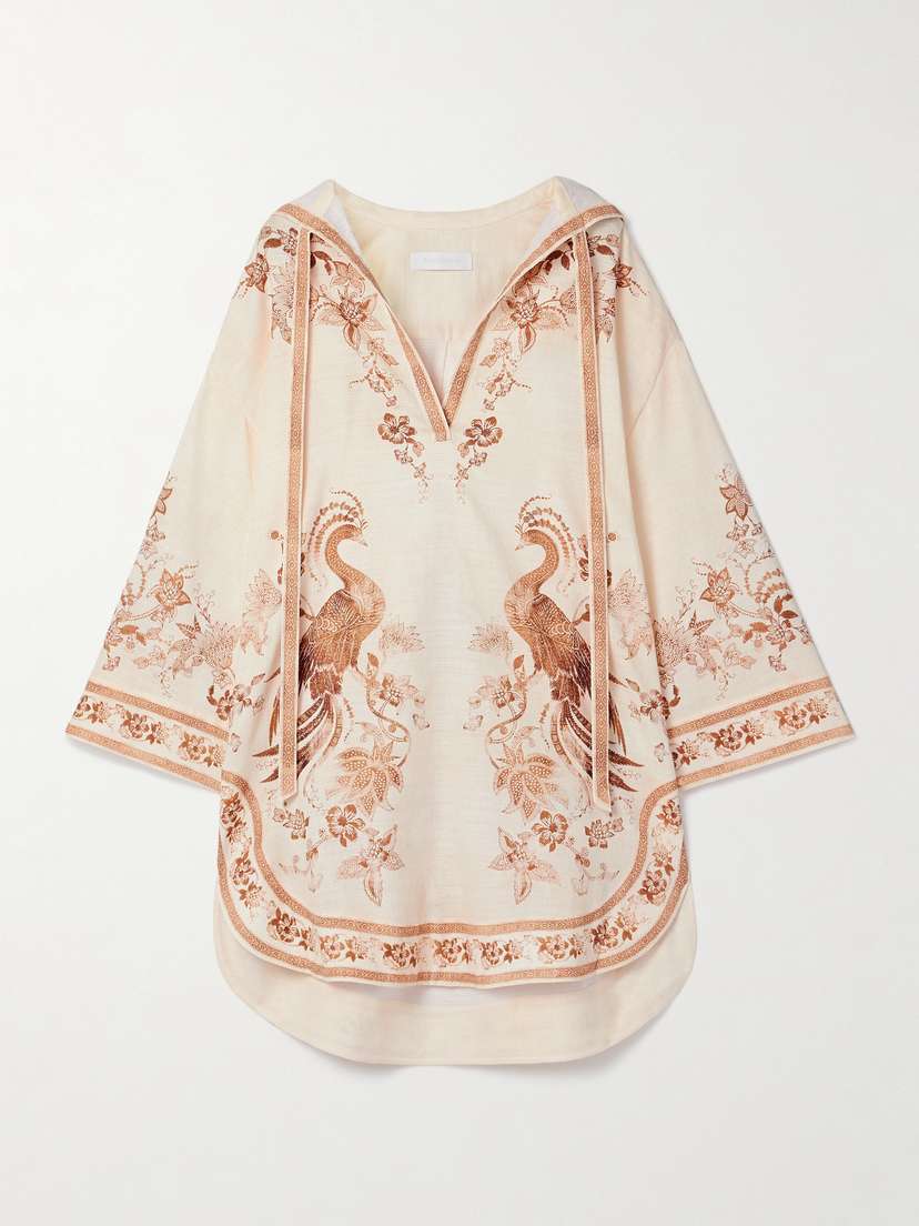 Zimmermann Ascension Hooded Printed Cotton Mini Dress