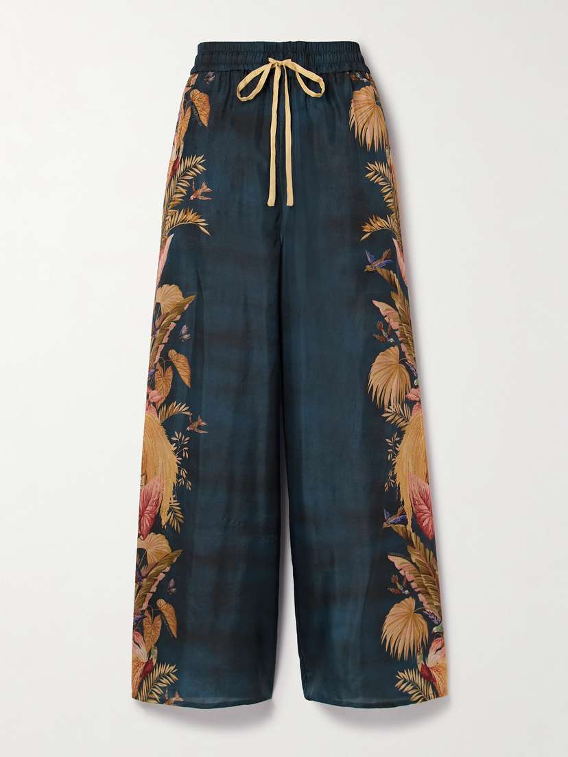 Zimmermann Ascension Printed Silk-satin Wide-leg Pants