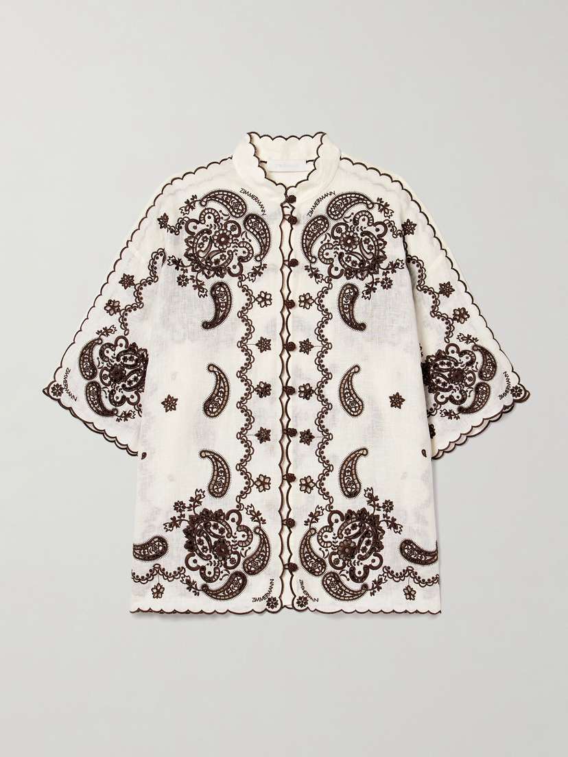Zimmermann Ascension Leather-trimmed Broderie Anglaise Linen Shirt