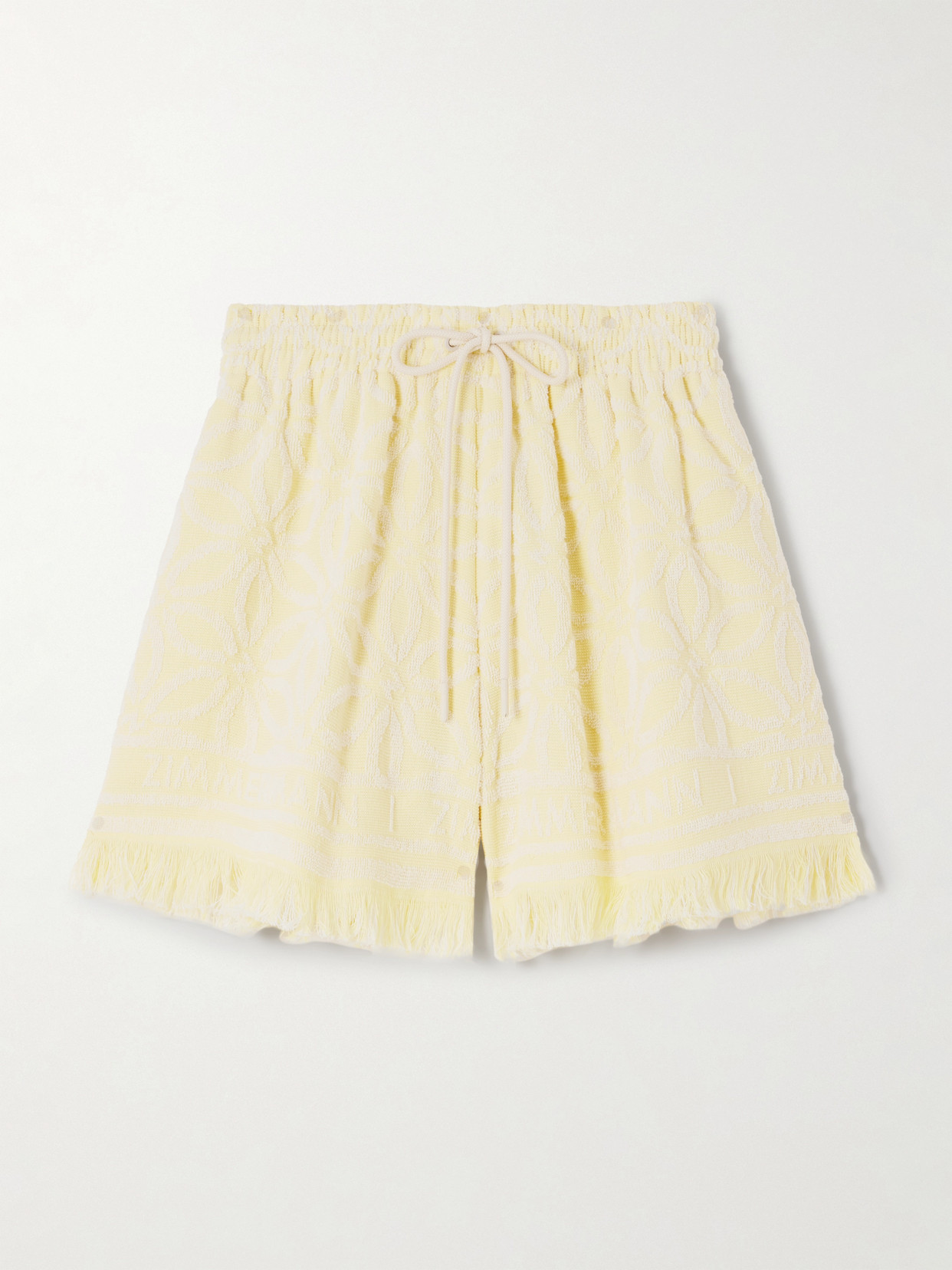 Zimmermann Coco Fringed Cotton-terry Jacquard Shorts