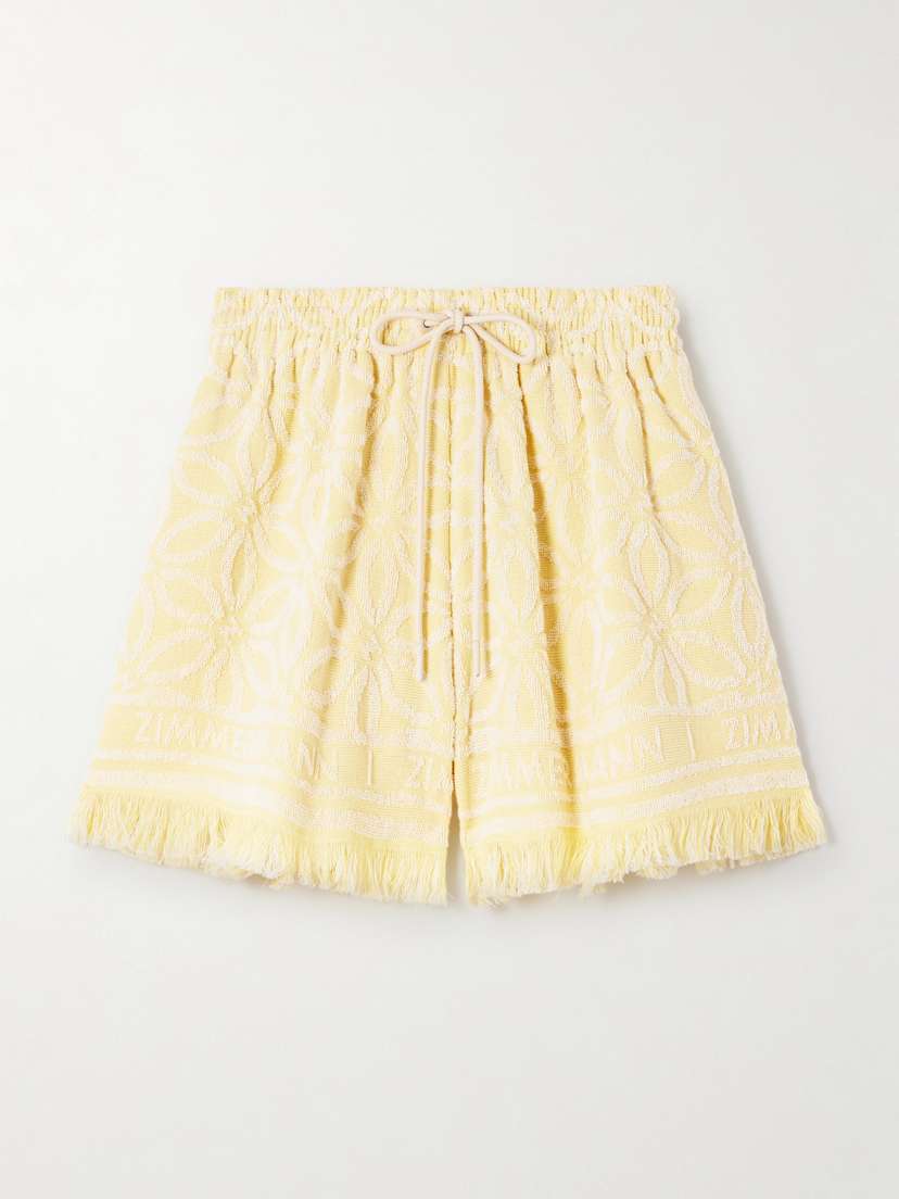 Zimmermann Coco Fringed Cotton-terry Jacquard Shorts