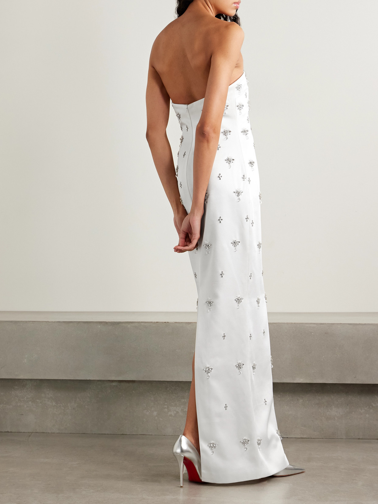 Retroféte Elise Strapless Embellished Satin-crepe Gown In White