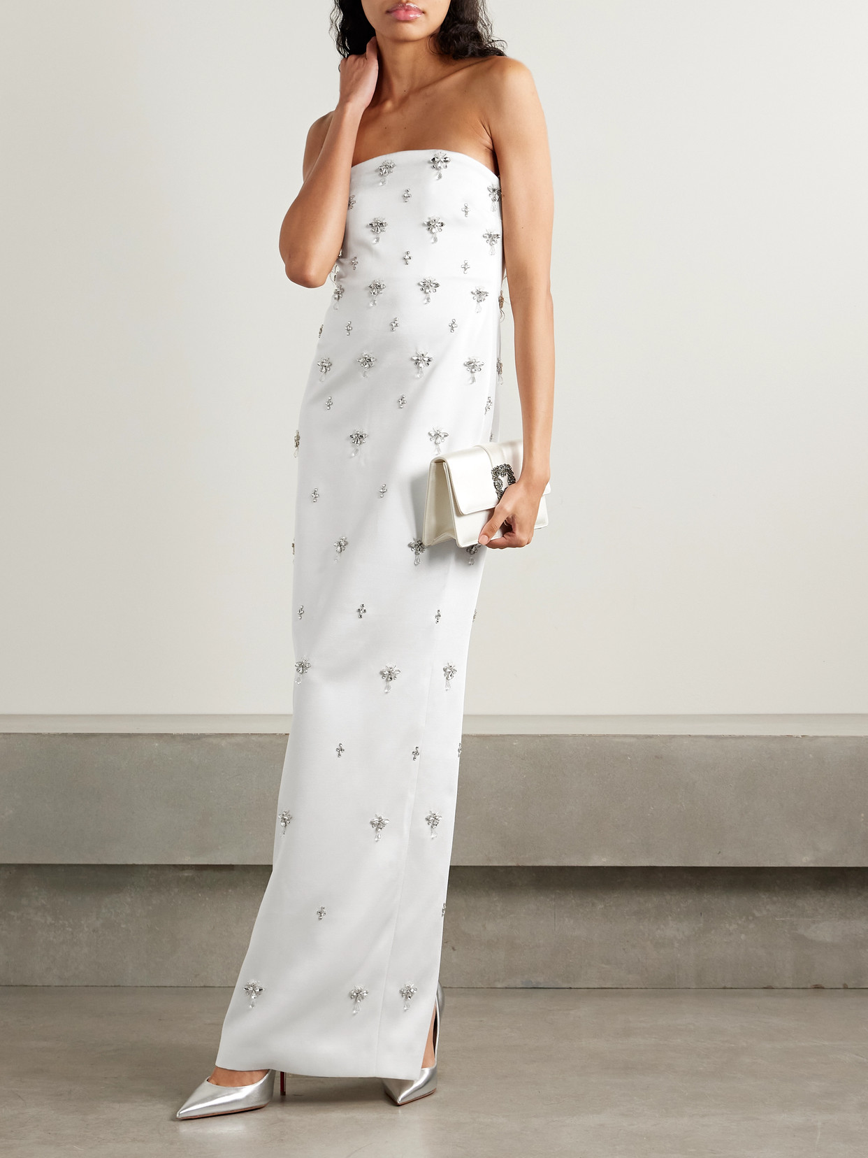Retroféte Elise Strapless Embellished Satin-crepe Gown In White