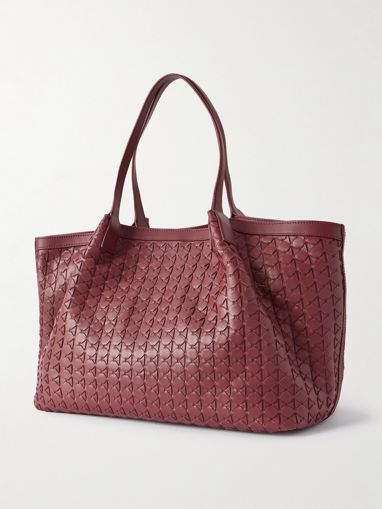 Serapian Secret Large Woven Leather Tote In Burgundy