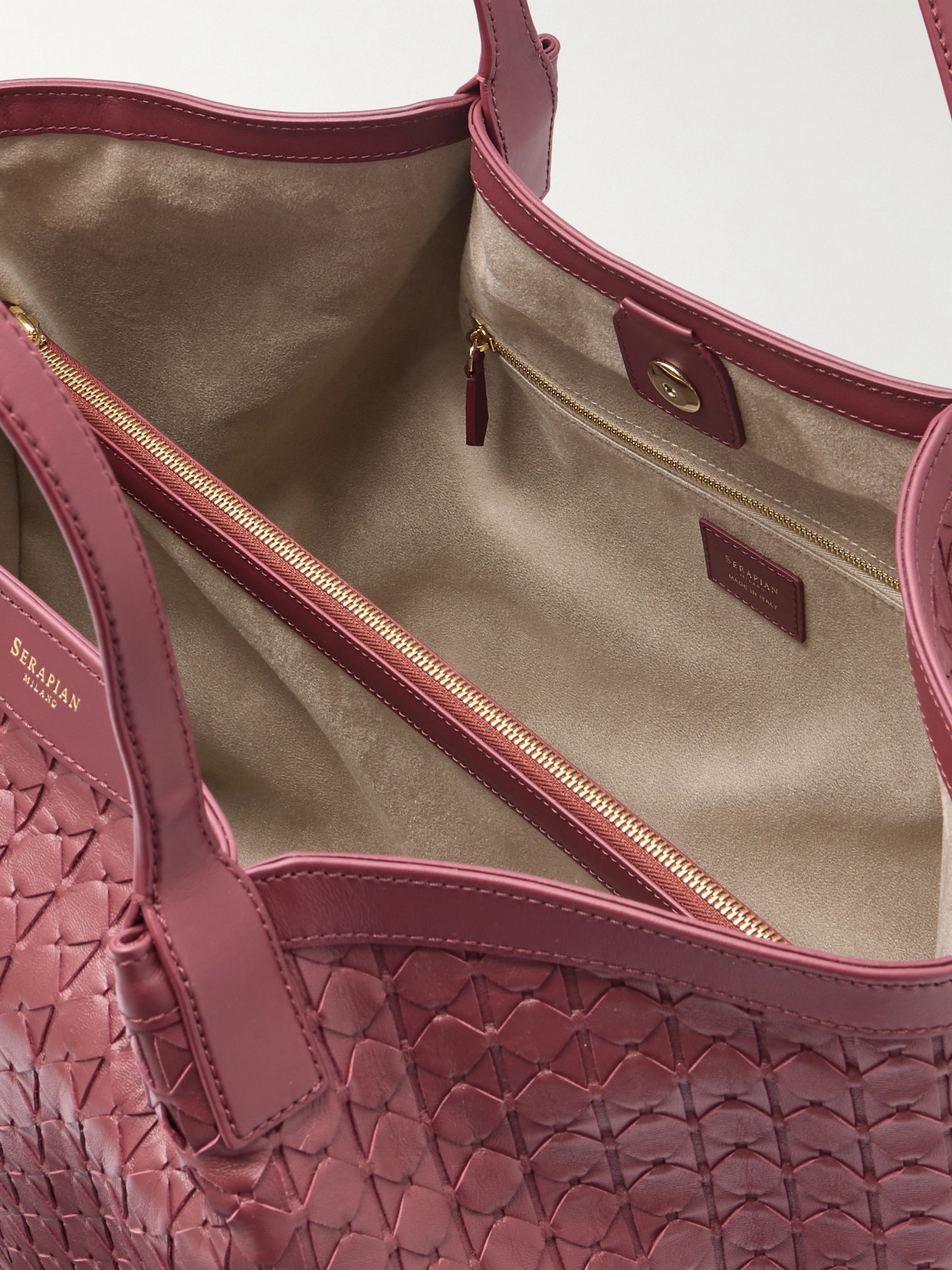 Serapian Secret Large Woven Leather Tote In Burgundy