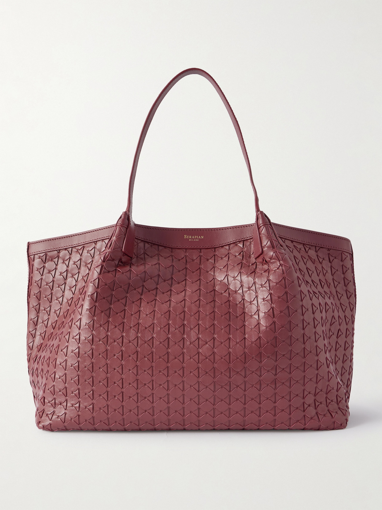 Serapian Secret Large Woven Leather Tote In Burgundy