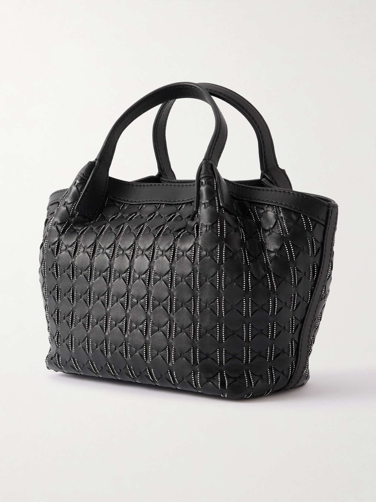 Serapian Mini Secret Mosaico Leather Microchain Tote Bag In Black