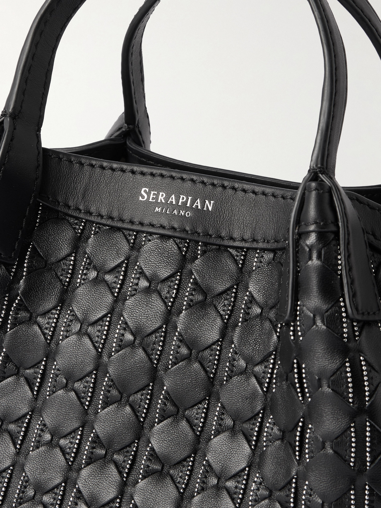 Serapian Mini Secret Mosaico Leather Microchain Tote Bag In Black