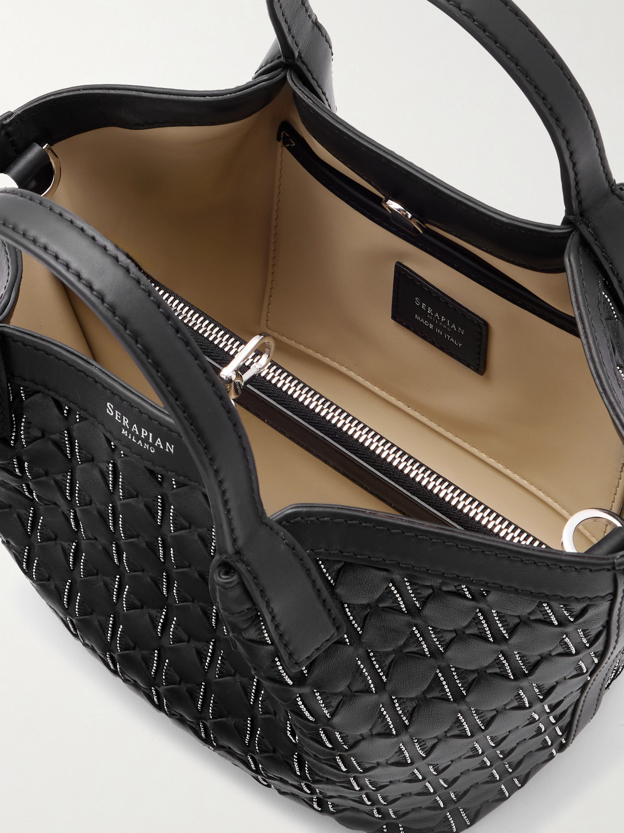 Serapian Mini Secret Mosaico Leather Microchain Tote Bag In Black