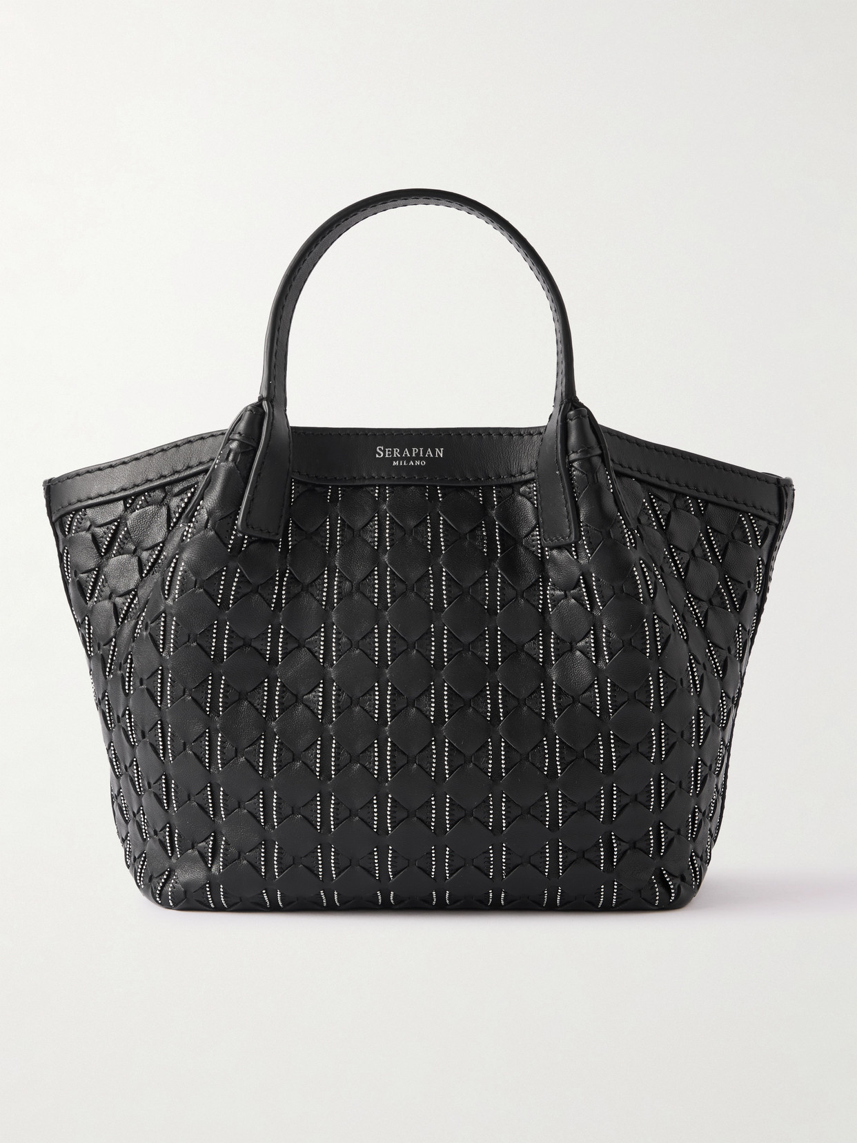 Serapian Mini Secret Mosaico Leather Microchain Tote Bag In Black