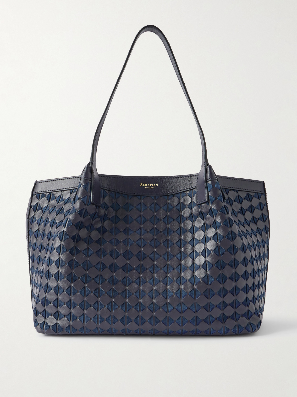 Serapian Secret Moscaico Small Textured-leather Tote In Blue