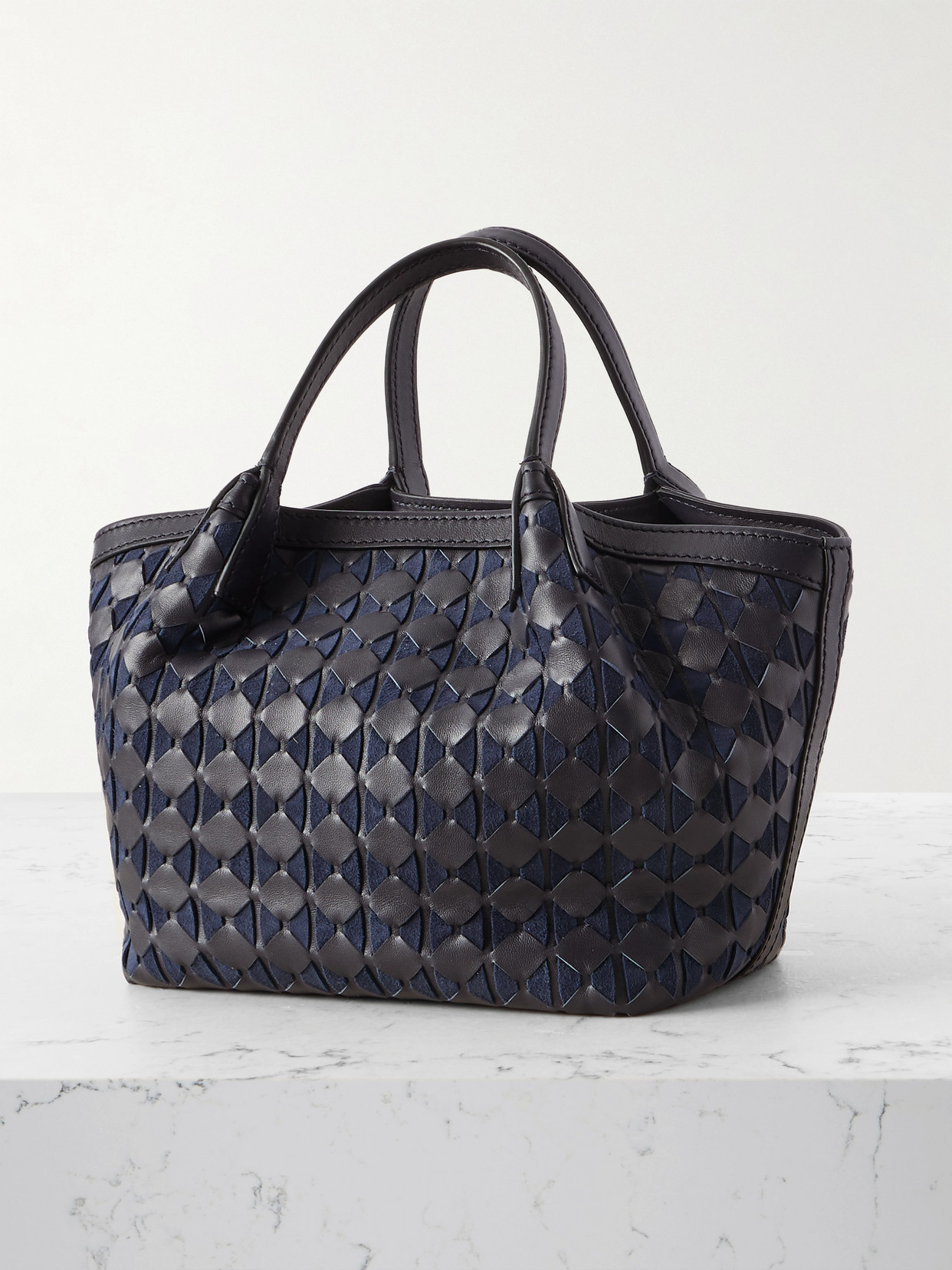 Serapian Woven Leather And Suede Shoulder Bag In Blue