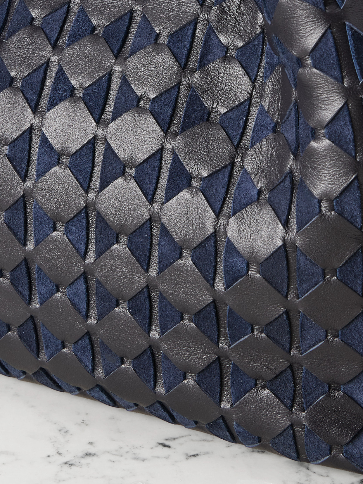 Serapian Woven Leather And Suede Shoulder Bag In Blue