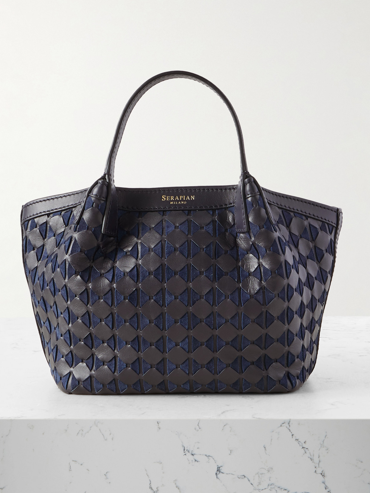 Serapian Woven Leather And Suede Shoulder Bag In Blue